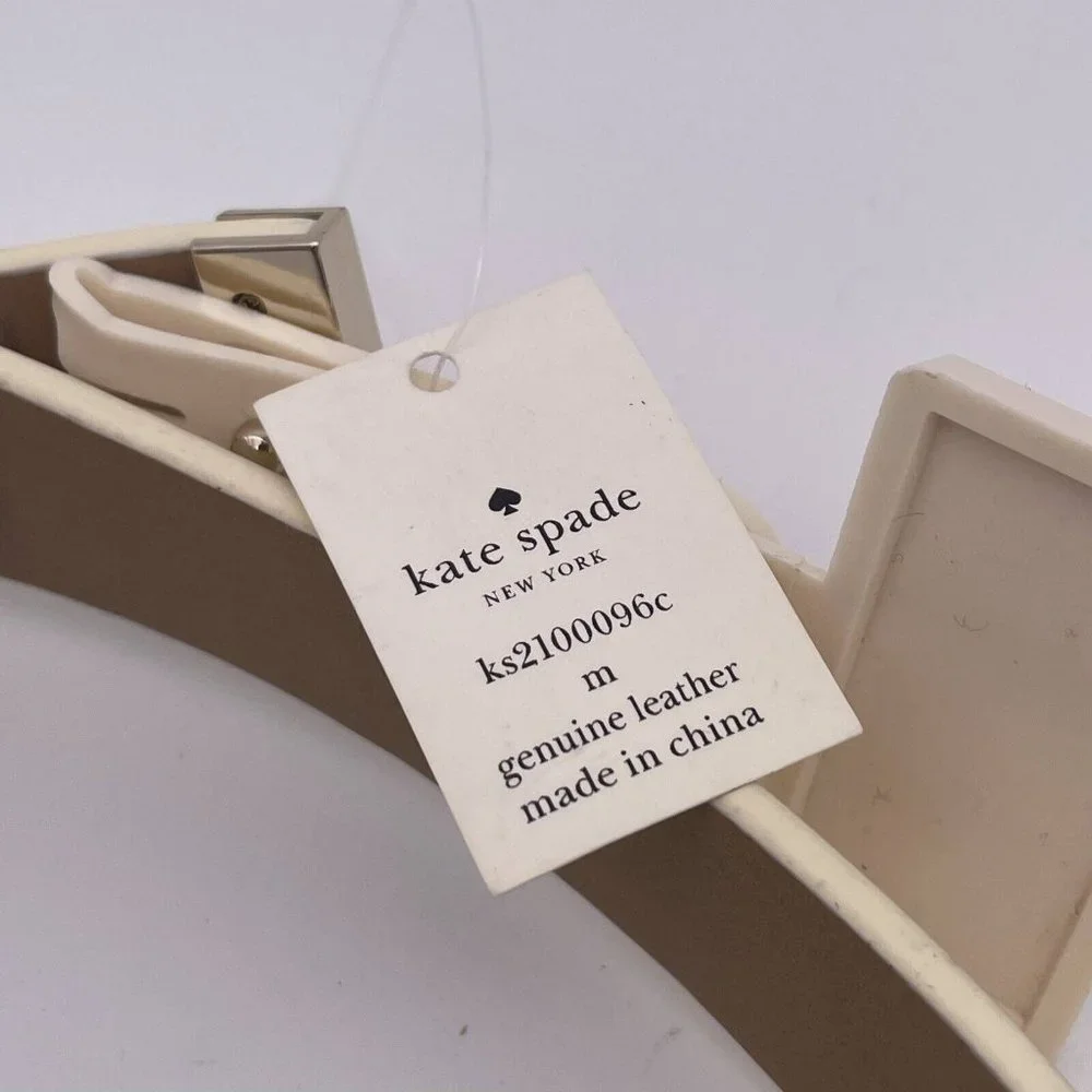 Kate Spade New York Women's Genuine Leather Bow Belt Medium Off White - Picture 3 of 8